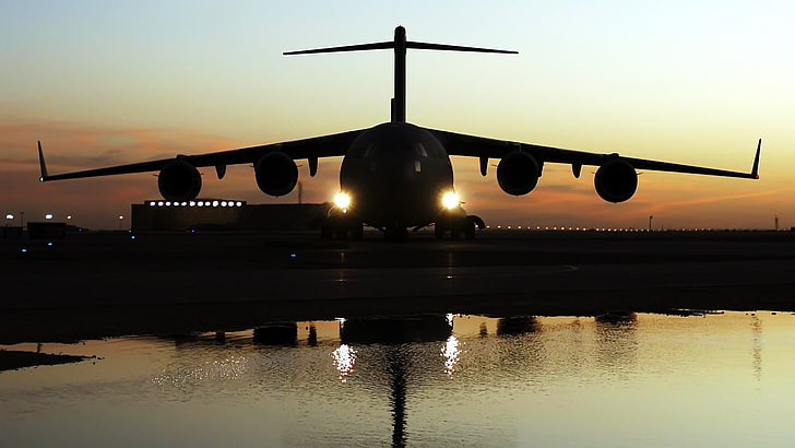 silhouette of airplane, military aircraft, jets, C-17 Globmaster, HD wallpaper