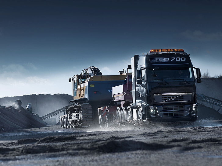 trucks, construction vehicles, Volvo, transportation, sky, mode of transportation, HD wallpaper