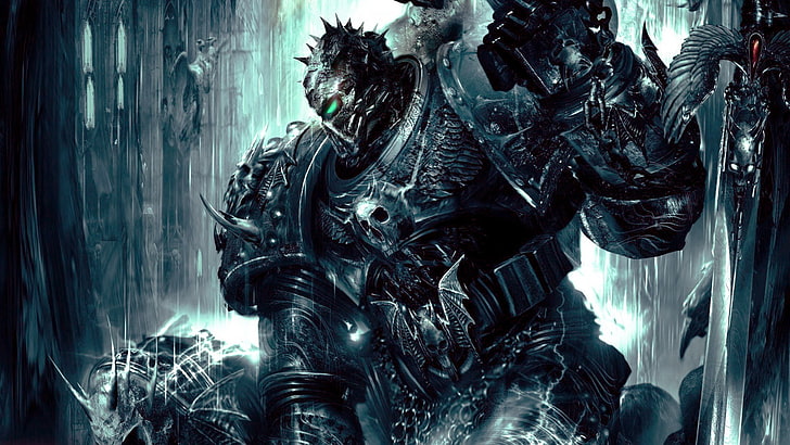 knight illustration, Chaos Space Marine, Warhammer 40,000, Dawn of War 2
