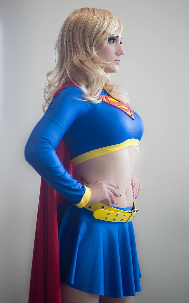 Super Girl costume, cosplay, Supergirl, women, portrait display, HD wallpaper