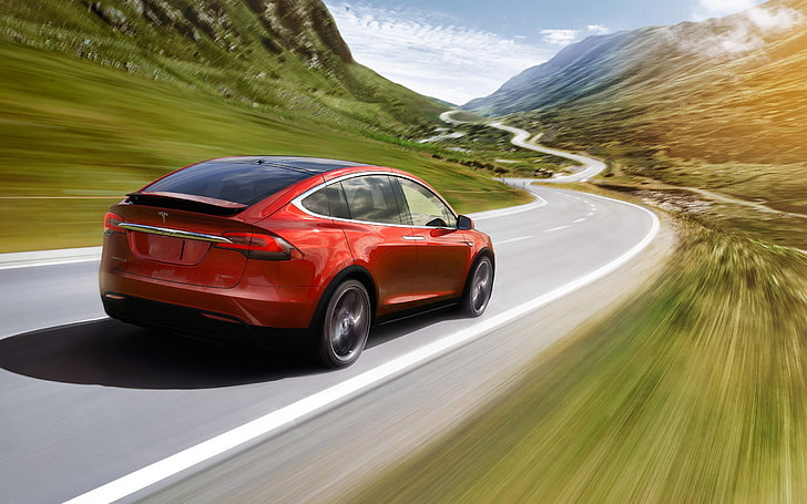 Tesla Model X, car, motion blur, road, transportation, mode of transportation, HD wallpaper