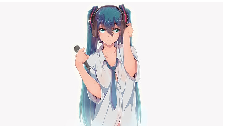 teal haired girl illustration, Hatsune Miku, Vocaloid, twintails