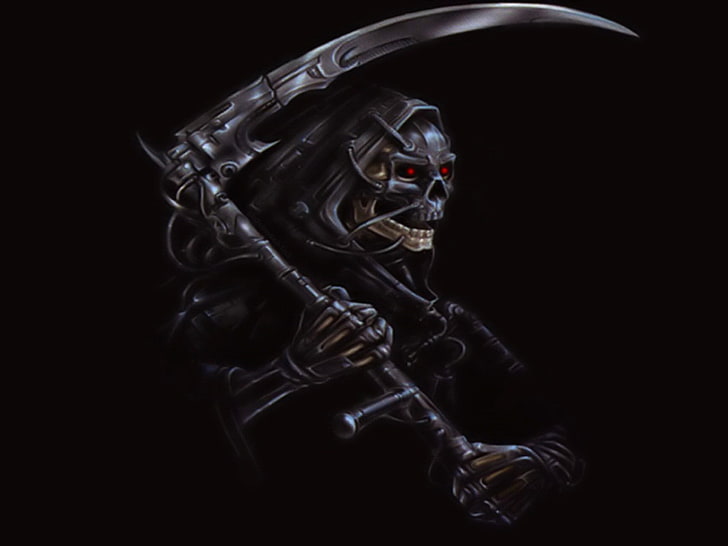 azrael, Grim Reaper, black background, studio shot, indoors