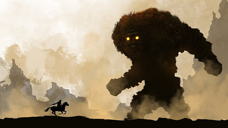 brown monster illustration, fantasy art, creature, horse, mist