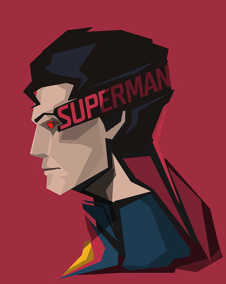 Superman poster, DC Comics, red background, superhero, studio shot