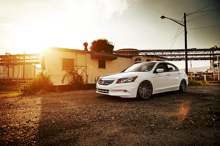 white Honda Accord sedan, vossen, tuning, car, land Vehicle, transportation, HD wallpaper