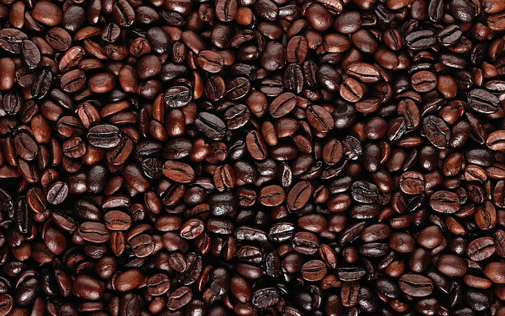 roasted coffee beans, food, surface, brown, backgrounds, caffeine, HD wallpaper