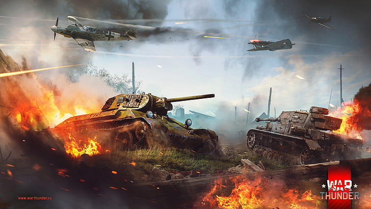 fire, dirt, tank, T-34, War Thunder, The battle for Stalingrad, HD wallpaper