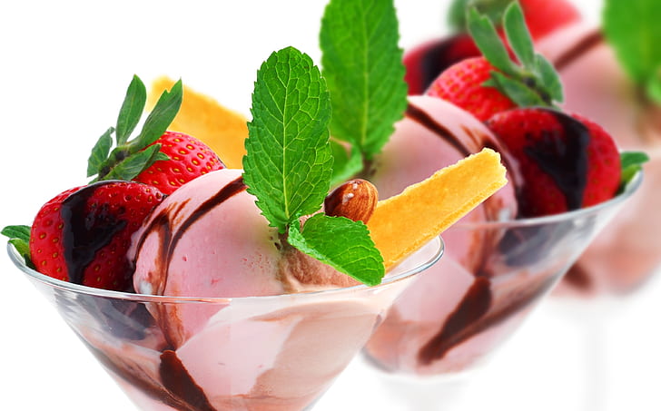 Ice Cream, Strawberry, Food, Close Up, strawberry ice cream, HD wallpaper