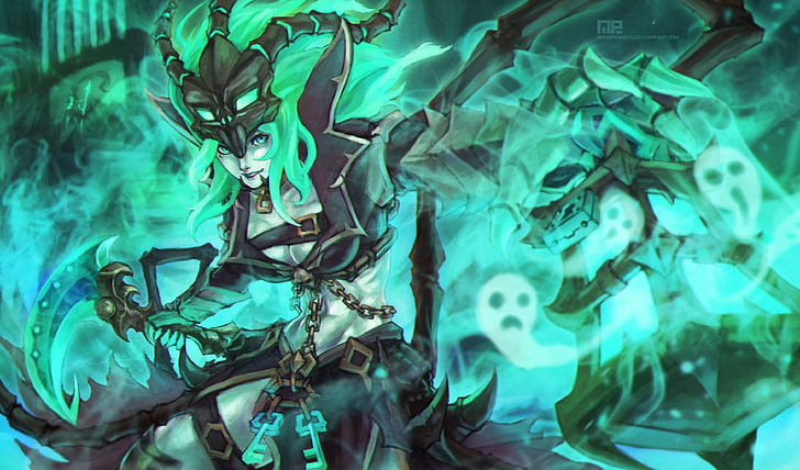 green-haired female anime character, League of Legends, Thresh