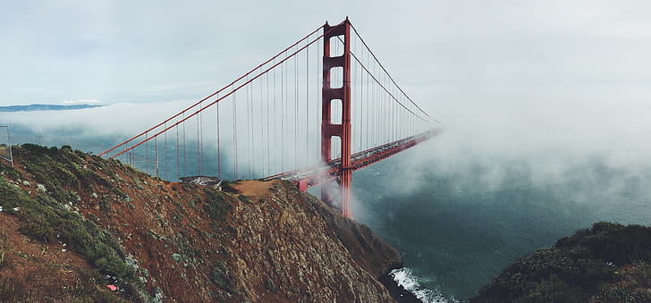 landscape, bridge, Golden Gate Bridge, USA, nature, HD wallpaper