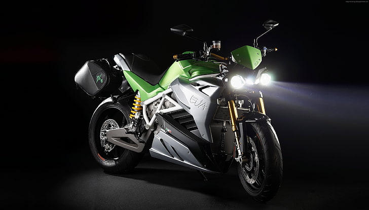 green, electric street fighter, Energica Ego, electric bikes, HD wallpaper