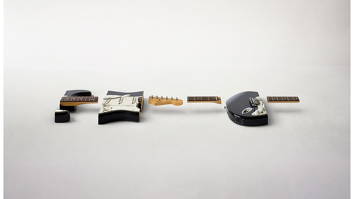 black and white car key, musical instrument, guitar, Fender, Stratocaster