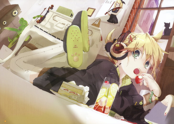 yellow-haired boy anime character wallpaper, girl, vocaloid, kagamine rin, HD wallpaper