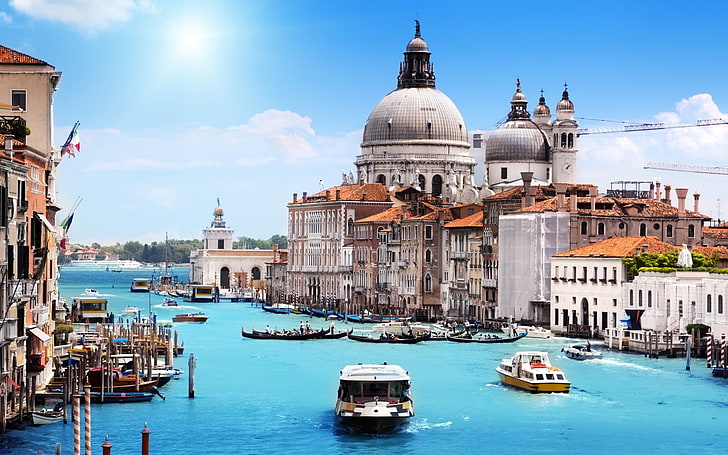 Grand Canal, Venice, Italy, city, building, landscape, boat, house