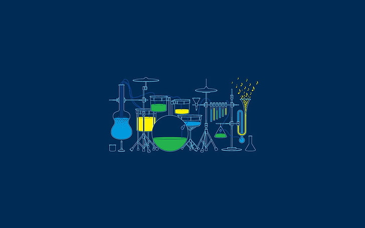 music instruments illustration, science, guitar, minimalism, blue background