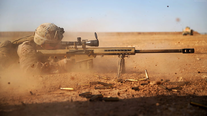 soldier and black rifle, war, sniper rifle, rifles, gun, desert, HD wallpaper