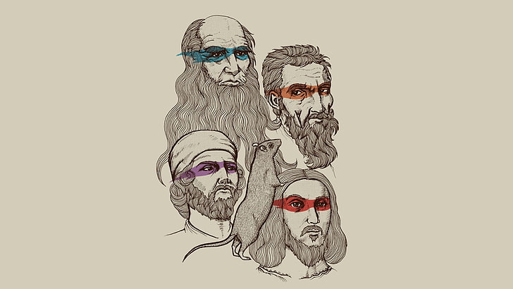 sketch of four men, Teenage Mutant Ninja Turtles, Leonardo da Vinci, HD wallpaper