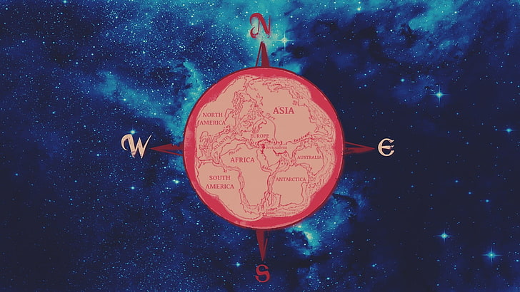 red compass painting, Pangaea, Earth, geography, space, Jerusalem