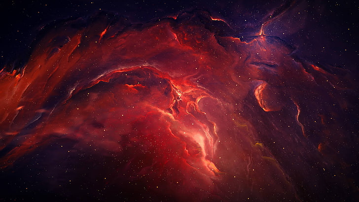 red and blue nebula, digital art, space, stars, night, star - space