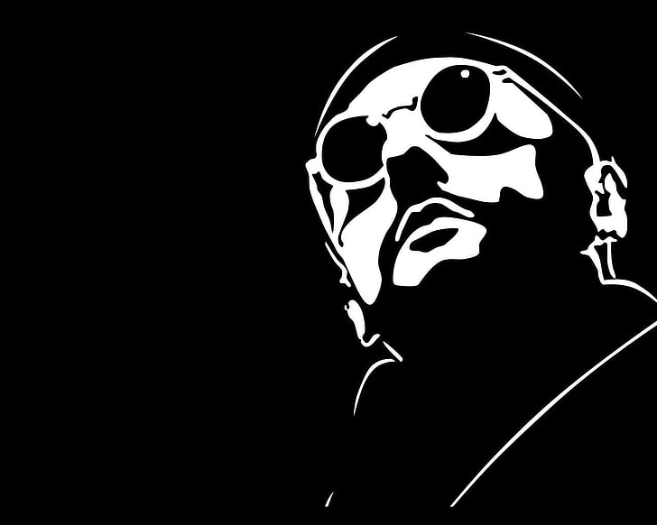 black and white illustration of man with round sunglasses, movies, HD wallpaper