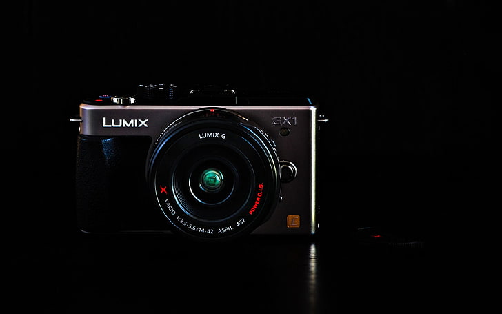 black Lumix point-and-shoot camera, firm, dark background, camera - Photographic Equipment