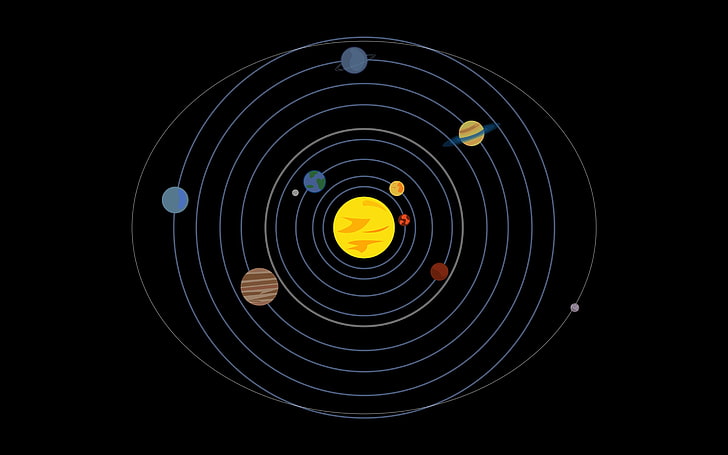 solar system illustartion, planet, orbits, minimalism, geometric shape