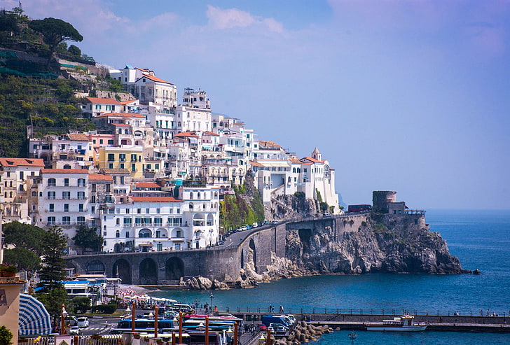 amalfi, amalfi coast, campania, cliff, homes, italy, mediterranean, HD wallpaper