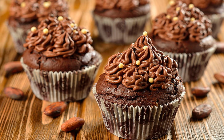 Chocolate Cup Cake, food, 3d and abstract, HD wallpaper