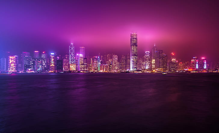 city building during nighttime, hong kong, hong kong, Tsim Sha Tsui, HD wallpaper
