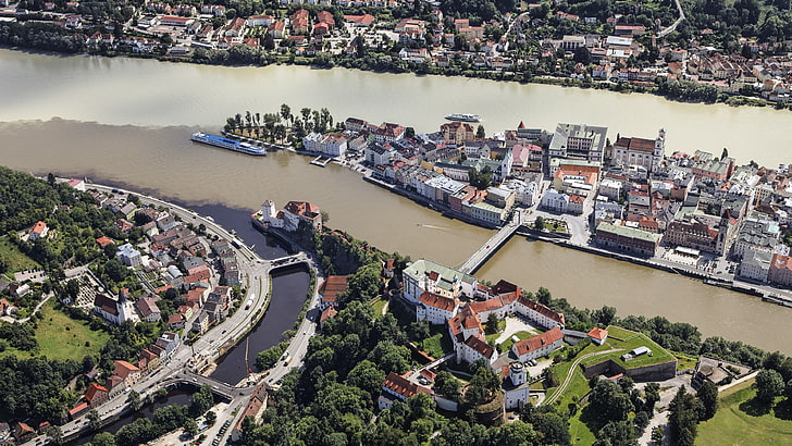 waterway, city, aerial photography, urban area, river, water resources