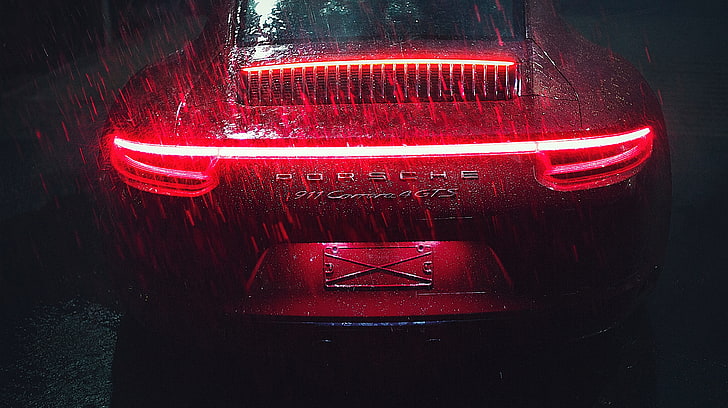 5K, Rain, LED tail lights, Porsche 911 Carrera, HD wallpaper