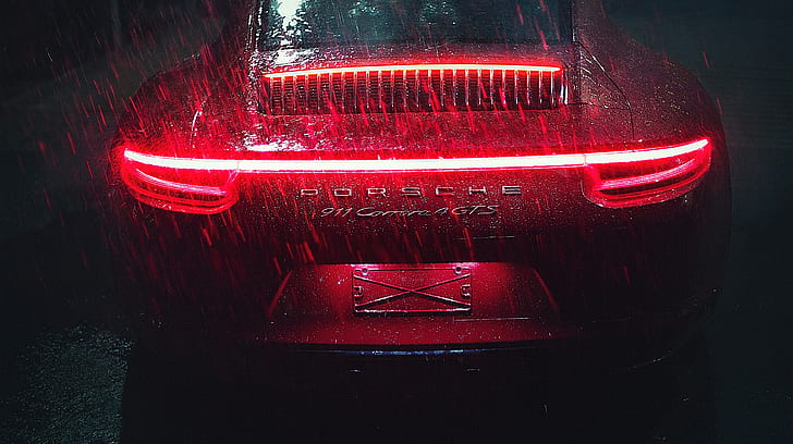 tail light, Porsche 911 Carrera, sports car, rain, Tailights, HD wallpaper
