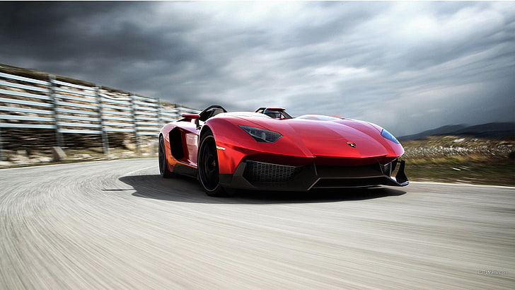 red supercar, Lamborghini Aventador, Lamborghini Aventador J, HD wallpaper