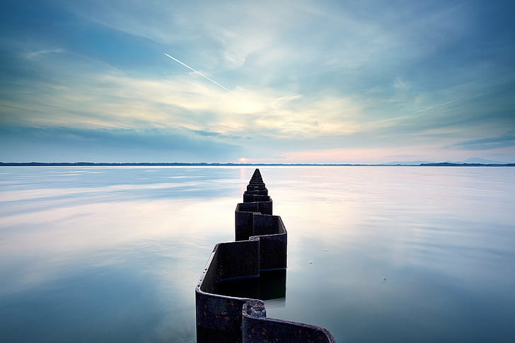 photography of wall in body of water, Sound of Water, Canon, clouds, HD wallpaper