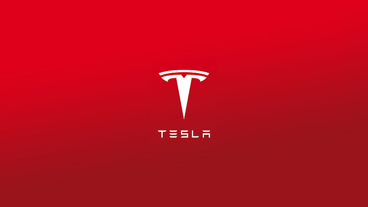 Tesla Motors, logo, red, no people, indoors, studio shot, colored background, HD wallpaper