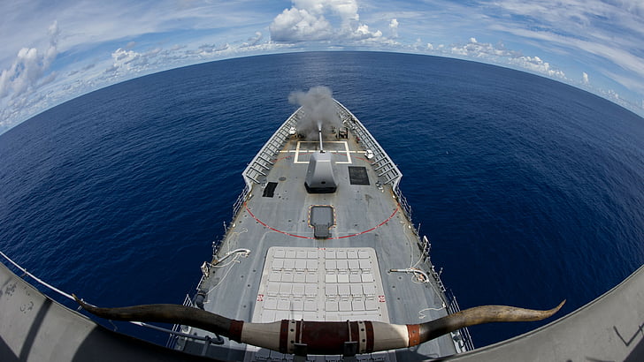 USS Cowpens, cruiser, CG-63, Ticonderoga-class, horn, firing, HD wallpaper
