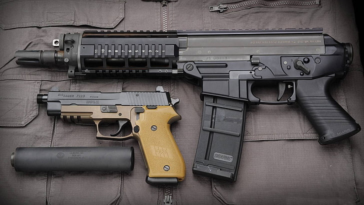 pistol, suppressor, and assault rifle, gun, weapons, muffler