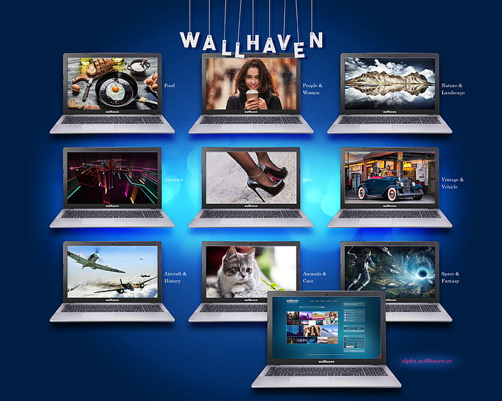 laptop, wallhaven, blue background
