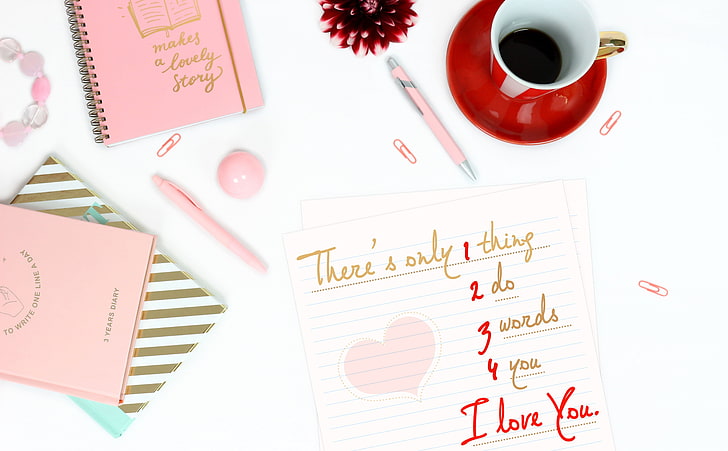 Hd Wallpaper I Love You Edited Coffee Table Pink Diary Girly Cute Paper Wallpaper Flare