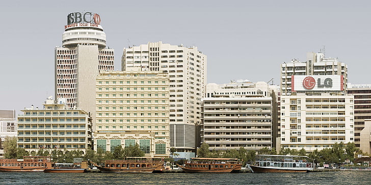 appartments, balconies, city, cityscape, creek, deira, dhows