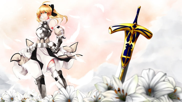 female anime character with sword digital wallpaper, Saber, Saber Lily