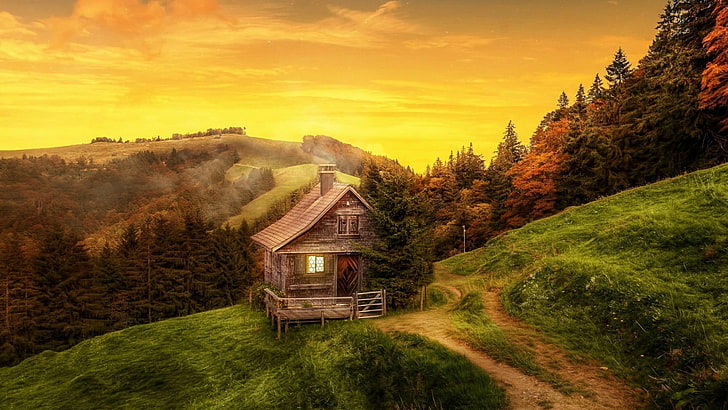 house, grass, fall, goldingen, switzerland, atzmännig, evening