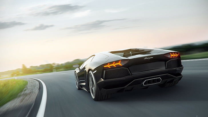 car, Lamborghini Aventador, road, motion blur
