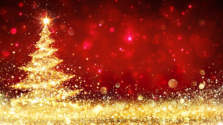 christmas tree, event, decor, xmas, gold, glow, glitter, glittering, HD wallpaper