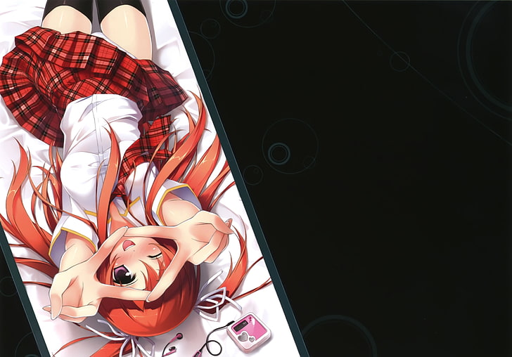 anime, Kantoku, school uniform, redhead, anime girls, high angle view, HD wallpaper