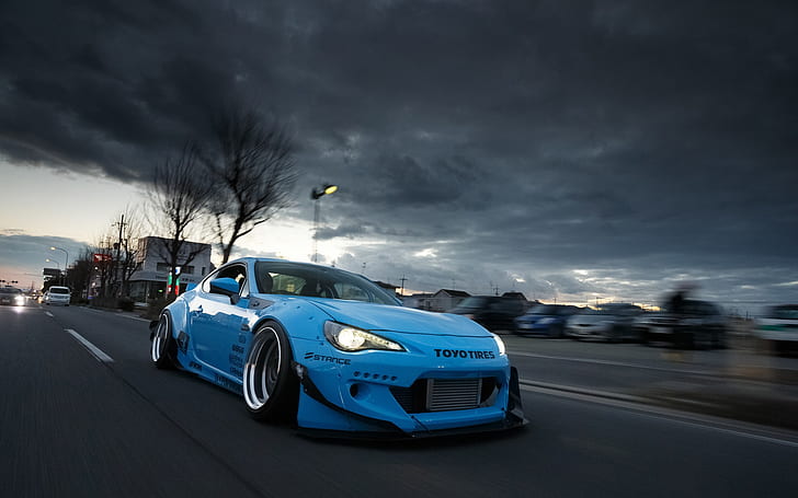 Toyota GT86 blue supercar front view, HD wallpaper