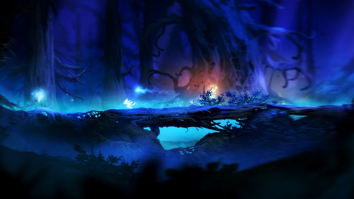 lighted trees wallpaper, fantasy art, Ori and the Blind Forest