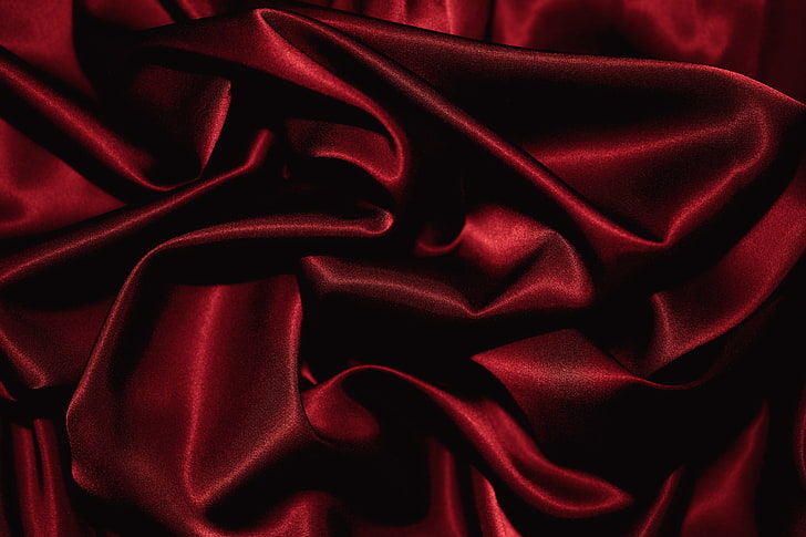 red textile, fabric, folds, texture, satin, silk, backgrounds, HD wallpaper
