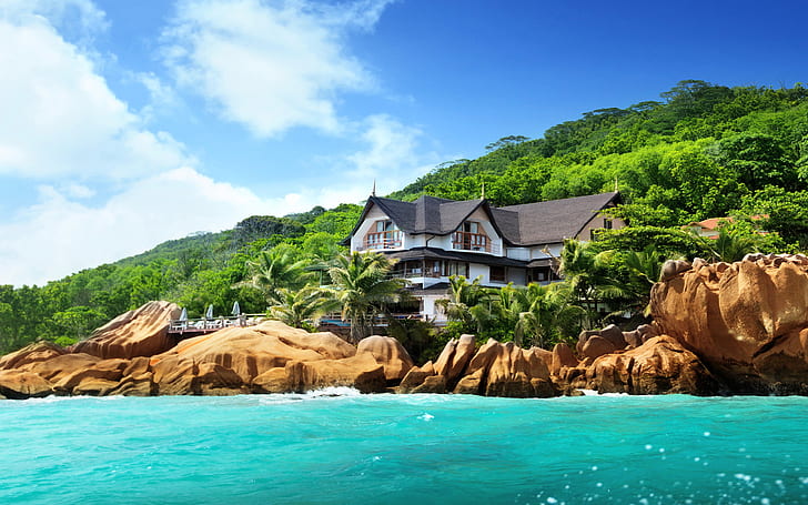 Patatran Village Hotel La Digue Island in the Seychelles tropical Wallpaper HD 2560×1600, HD wallpaper